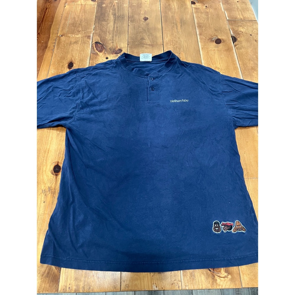 Vintage Platinum FUBU Fat Albert Henley Shirt Navy Blue Long Sleeve Large